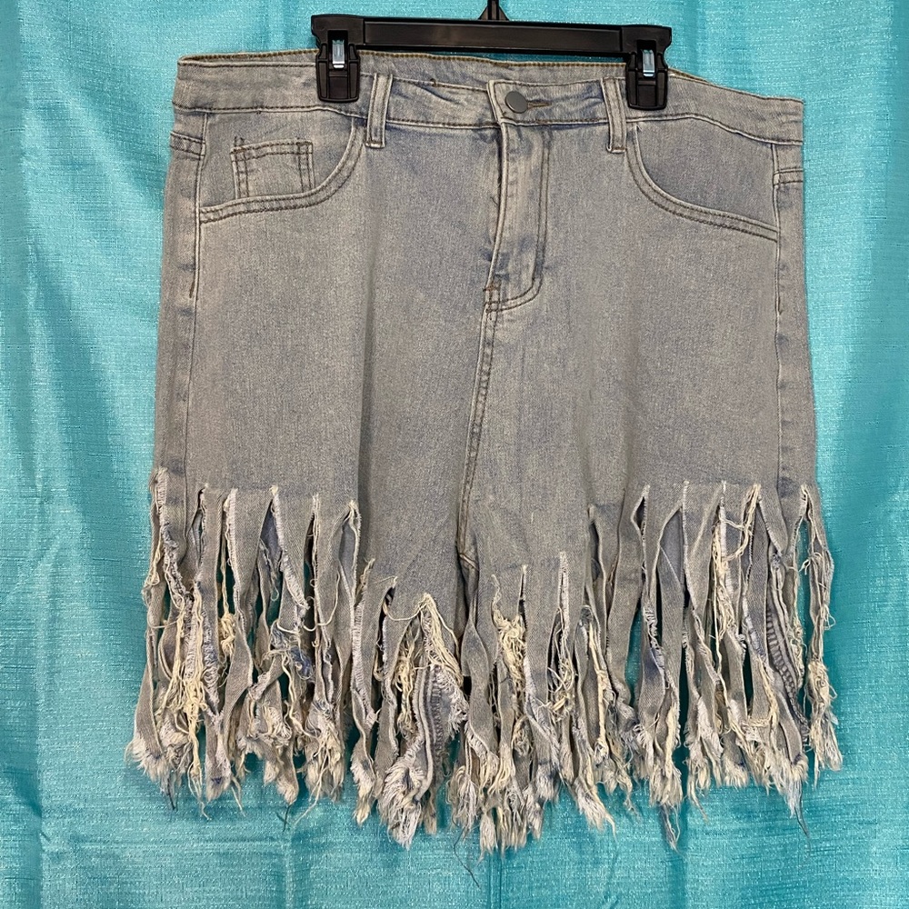 Blue Jean Gray SHORTS Fringed Frayed Cut Off Size 3X